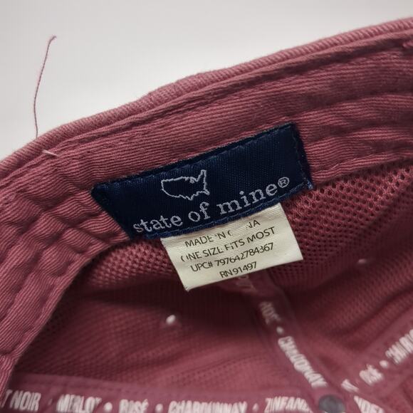 Wine Slideback Baseball Cap Red One Size Adjustable Embroidered State Of Mine - Picture 8 of 8